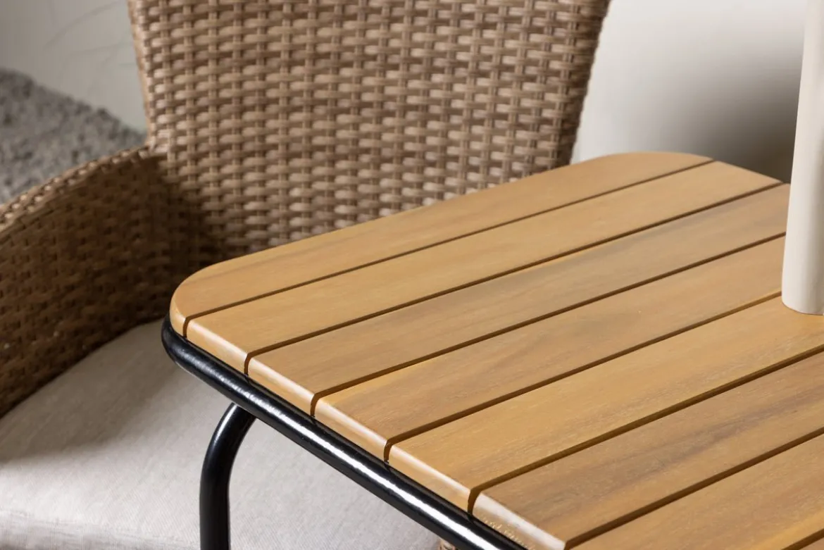 Garten Cafegruppe Rieva – 3-teiliges Gartenmöbel-Set mit Tisch aus Akazie und Stahl
