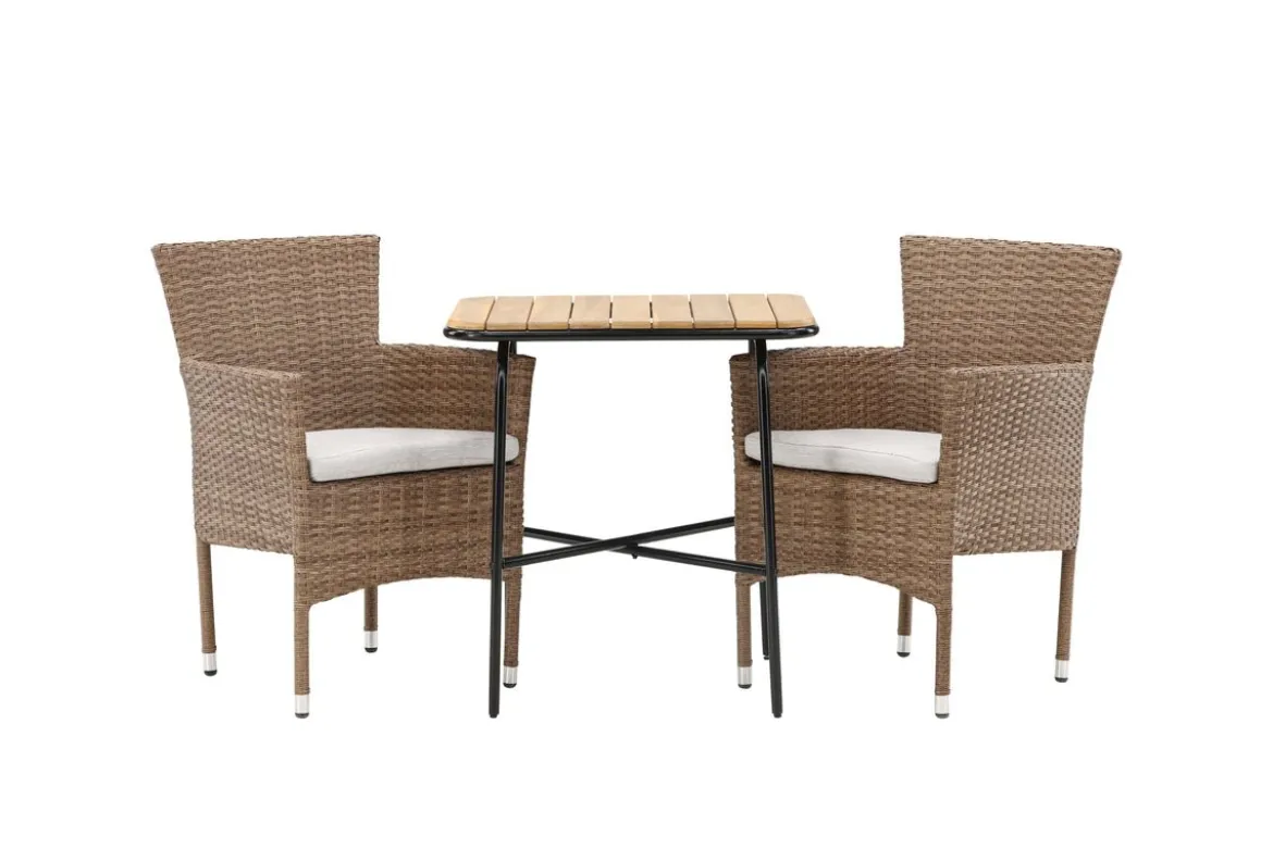Garten Cafegruppe Rieva – 3-teiliges Gartenmöbel-Set mit Tisch aus Akazie und Stahl