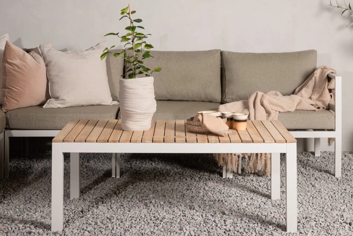 Garten Couchtisch Alanu - ein Materialmix aus Aluminium und Teakholz