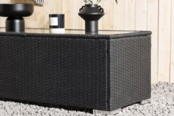 Garten Couchtisch Lena - Aus Rattan und Glas in Schwarz