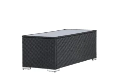 Garten Couchtisch Lena - Aus Rattan und Glas in Schwarz
