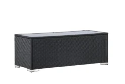 Garten Couchtisch Lena - Aus Rattan und Glas in Schwarz