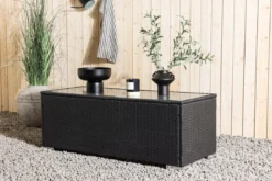 Garten Couchtisch Lena - Aus Rattan und Glas in Schwarz