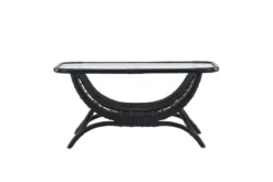 Garten Couchtisch Sarina - Aus Rattan und Glas in Schwarz