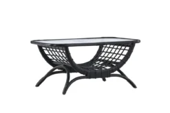 Garten Couchtisch Sarina - Aus Rattan und Glas in Schwarz