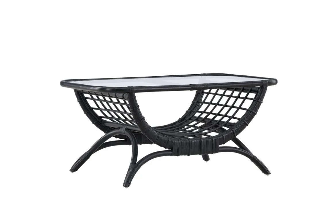 Garten Couchtisch Sarina - Aus Rattan und Glas in Schwarz