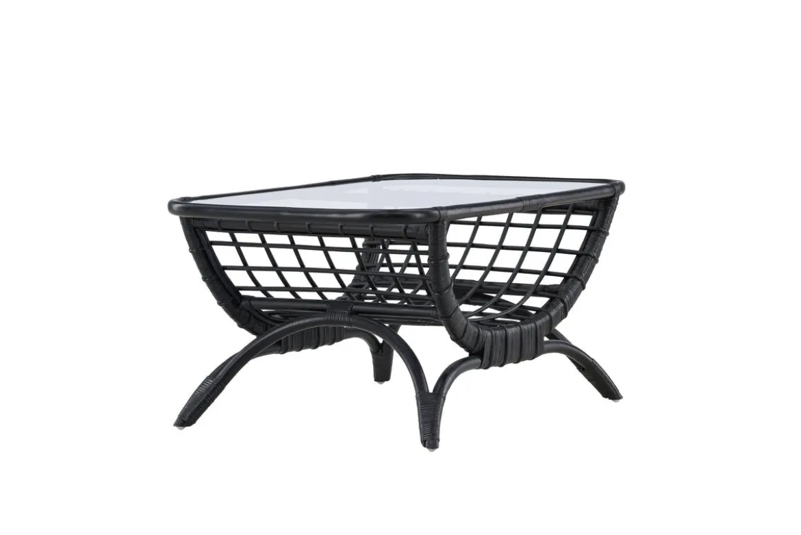 Garten Couchtisch Sarina - Aus Rattan und Glas in Schwarz