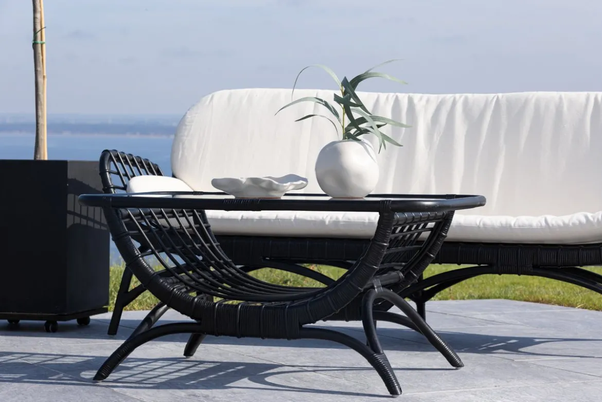 Garten Couchtisch Sarina - Aus Rattan und Glas in Schwarz