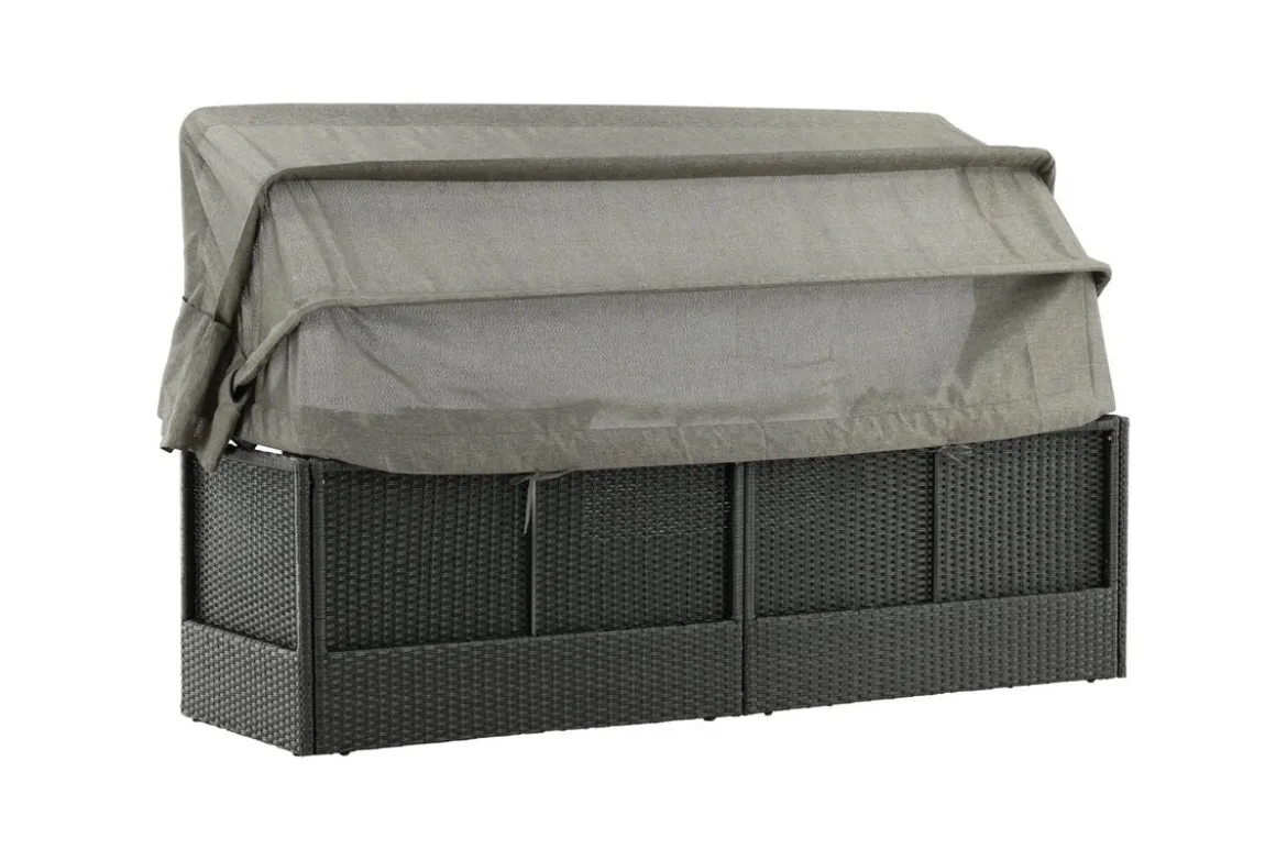 Garten Daybed Merano – Outdoor-Liege mit Sonnendach aus Polyrattan in Schwarz