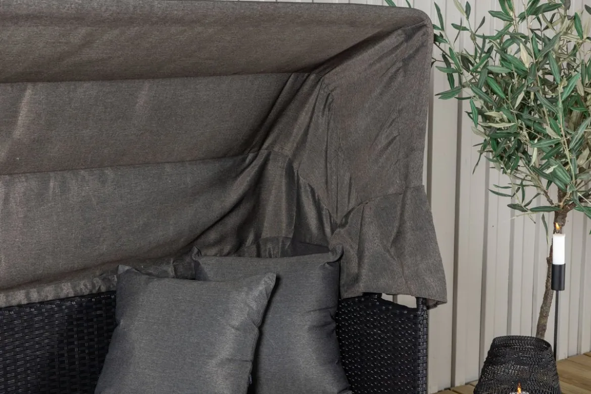 Garten Daybed Merano – Outdoor-Liege mit Sonnendach aus Polyrattan in Schwarz