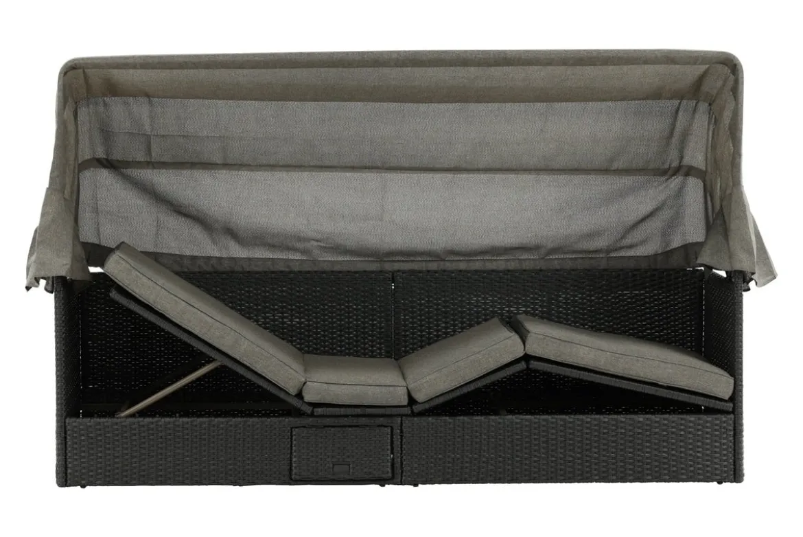 Garten Daybed Merano – Outdoor-Liege mit Sonnendach aus Polyrattan in Schwarz