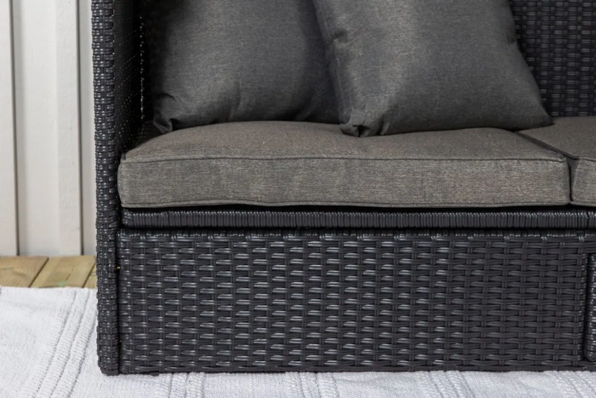 Garten Daybed Merano – Outdoor-Liege mit Sonnendach aus Polyrattan in Schwarz