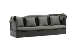 Garten Daybed Merano – Outdoor-Liege mit Sonnendach aus Polyrattan in Schwarz