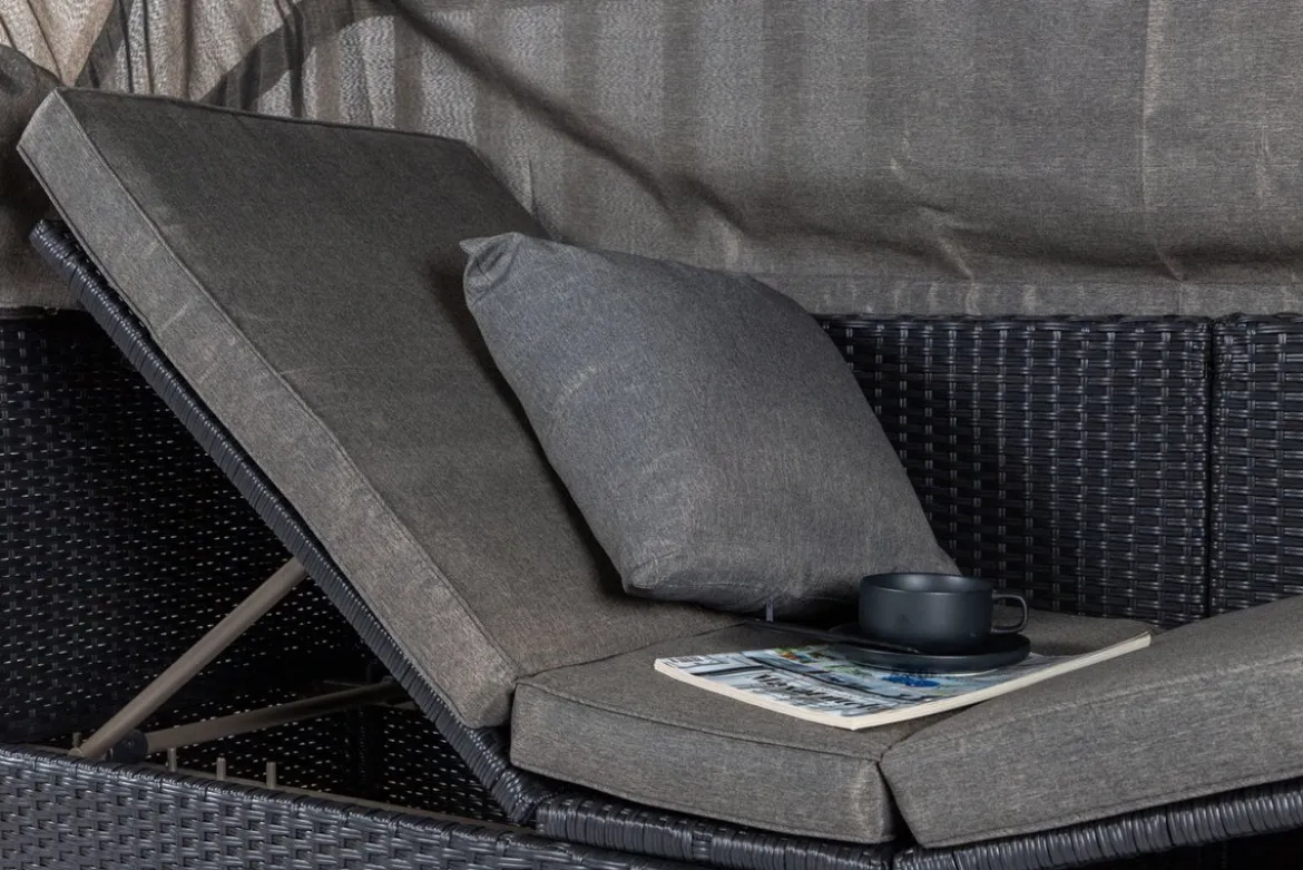 Garten Daybed Merano – Outdoor-Liege mit Sonnendach aus Polyrattan in Schwarz