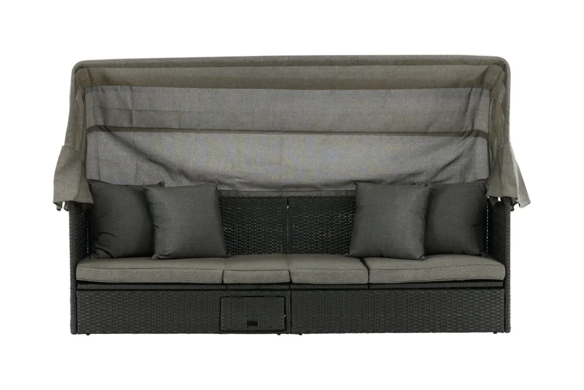 Garten Daybed Merano – Outdoor-Liege mit Sonnendach aus Polyrattan in Schwarz
