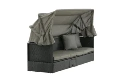 Garten Daybed Merano – Outdoor-Liege mit Sonnendach aus Polyrattan in Schwarz