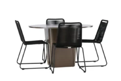 Garten Essgruppe Aiko – 5-teiliges Gartenmöbel-Set mit braunem runden Tisch