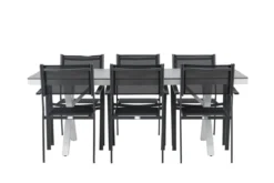 Garten Essgruppe Amaro – 7-teiliges Gartenmöbel-Set in Schwarz Weiß