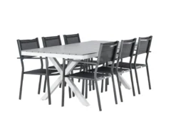 Garten Essgruppe Amaro – 7-teiliges Gartenmöbel-Set in Schwarz Weiß