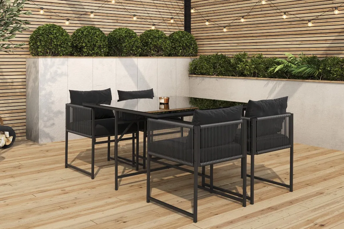 Garten Essgruppe Auren – 5-teiliges Gartenmöbel-Set aus Stahl und Glas