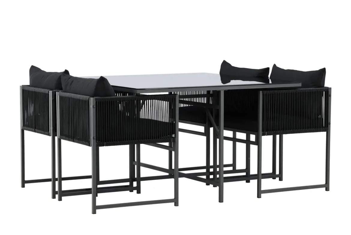 Garten Essgruppe Auren – 5-teiliges Gartenmöbel-Set aus Stahl und Glas