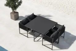Garten Essgruppe Auren – 5-teiliges Gartenmöbel-Set aus Stahl und Glas