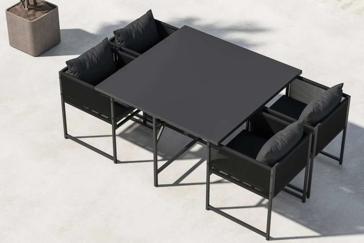 Garten Essgruppe Auren – 5-teiliges Gartenmöbel-Set aus Stahl und Glas