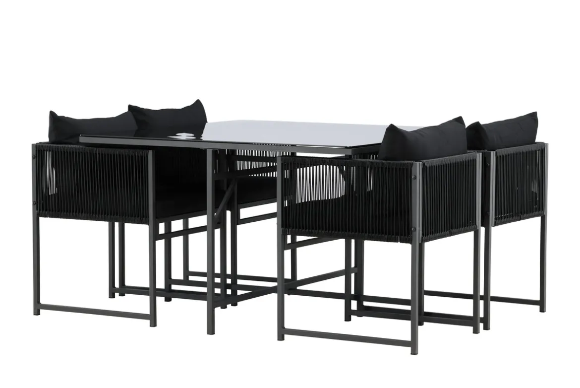 Garten Essgruppe Auren – 5-teiliges Gartenmöbel-Set aus Stahl und Glas