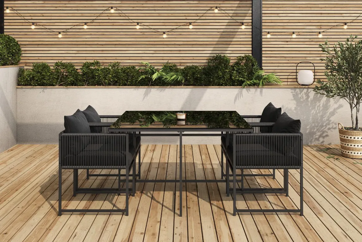 Garten Essgruppe Auren – 5-teiliges Gartenmöbel-Set aus Stahl und Glas