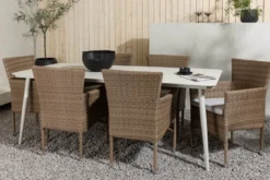 Garten Essgruppe Brooks – 7-teiliges Gartenmöbel-Set in Braun/Weiß