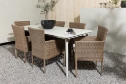 Garten Essgruppe Brooks – 7-teiliges Gartenmöbel-Set in Braun/Weiß
