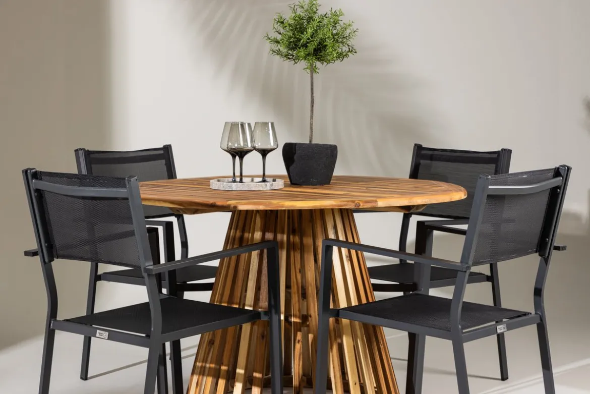 Garten Essgruppe Cocobello – 5-teiliges Gartenmöbel-Set mit rundem Tisch aus Akazie