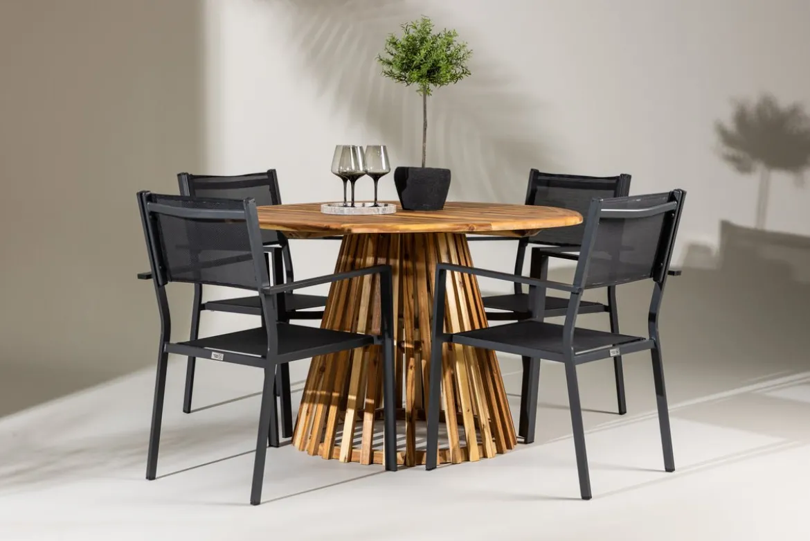 Garten Essgruppe Cocobello – 5-teiliges Gartenmöbel-Set mit rundem Tisch aus Akazie
