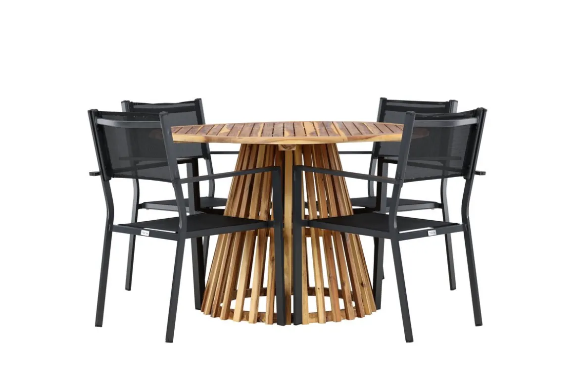 Garten Essgruppe Cocobello – 5-teiliges Gartenmöbel-Set mit rundem Tisch aus Akazie