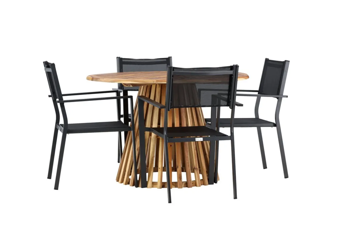 Garten Essgruppe Cocobello – 5-teiliges Gartenmöbel-Set mit rundem Tisch aus Akazie
