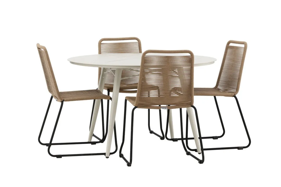 Garten Essgruppe Fina – 5-teiliges Gartenmöbel-Set mit rundem Tisch