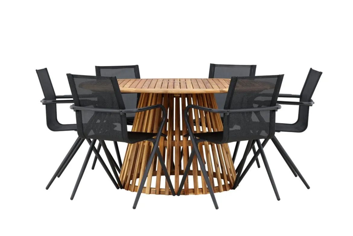 Garten Essgruppe Flora – 7-teiliges Gartenmöbel-Set mit Tisch aus Akazie in Natur-Optik