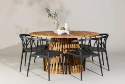 Garten Essgruppe Fortuna – 7-teiliges Gartenmöbel-Set mit schwarzen Stühlen