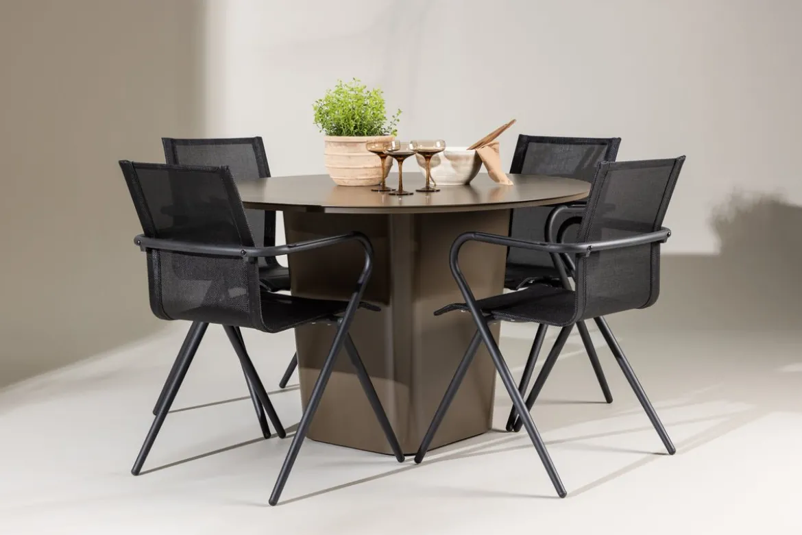 Garten Essgruppe Grace – 5-teiliges Gartenmöbel-Set mit braunem runden Tisch