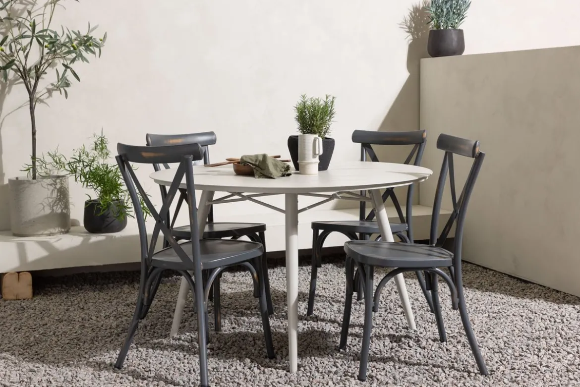 Garten Essgruppe Jonny – 5-teiliges Gartenmöbel-Set mit rundem Tisch aus Aluminium