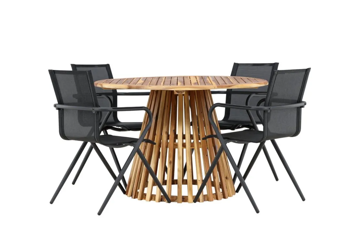 Garten Essgruppe Leone – 5-teiliges Gartenmöbel-Set mit rundem Tisch aus Akazie