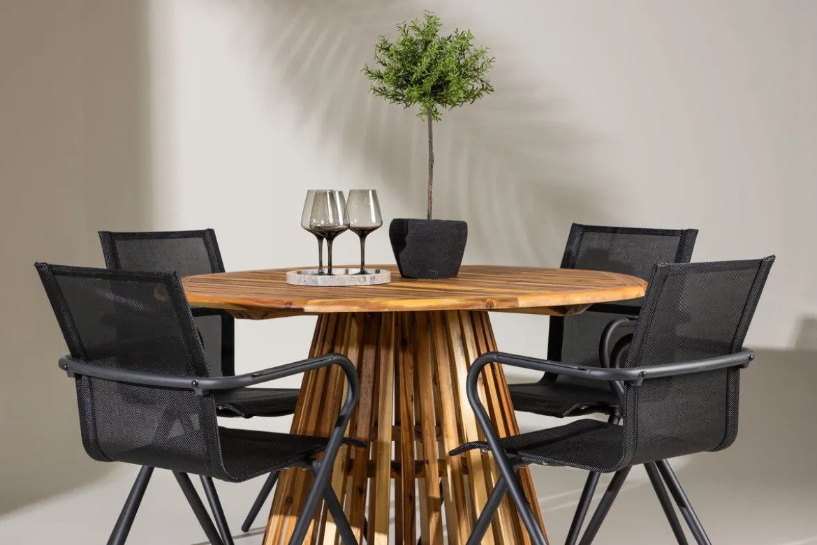 Garten Essgruppe Leone – 5-teiliges Gartenmöbel-Set mit rundem Tisch aus Akazie