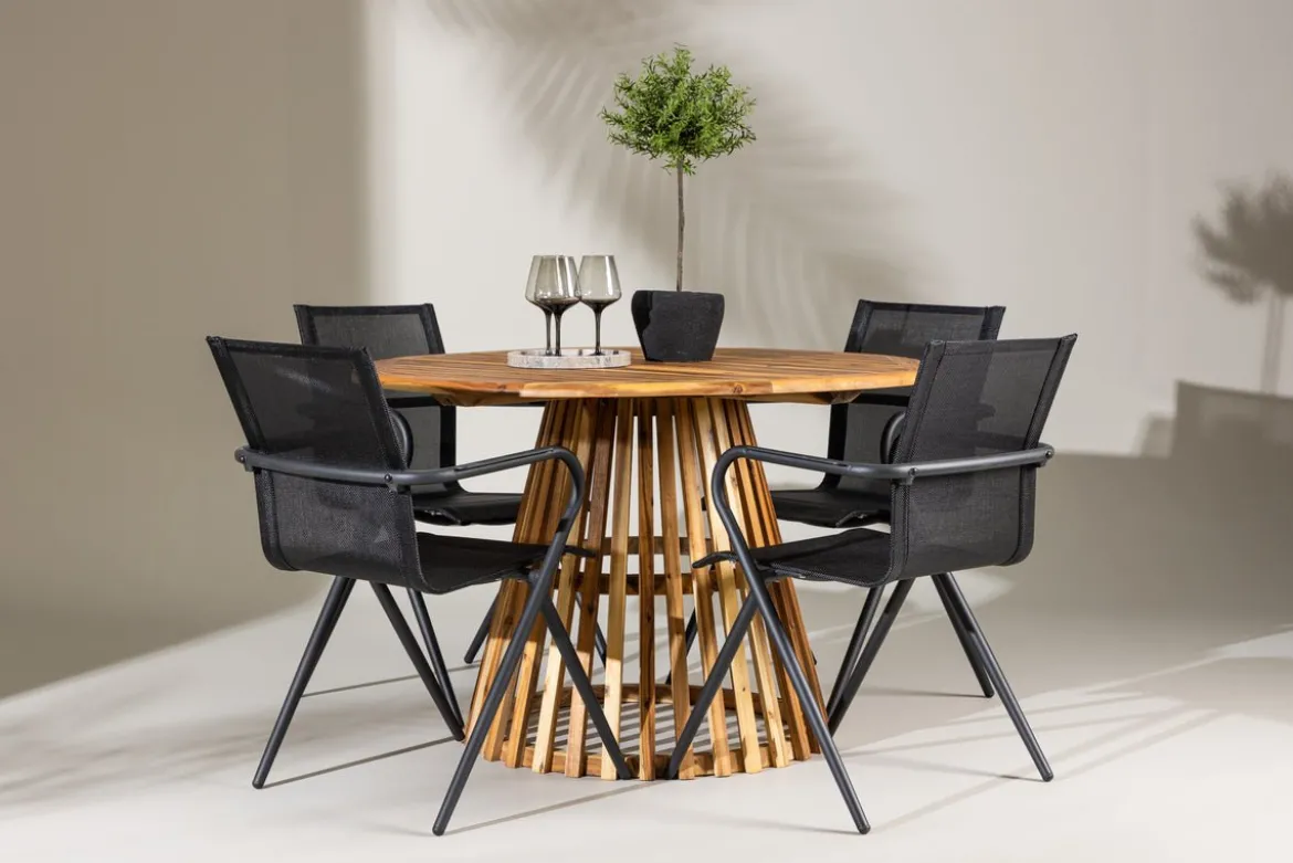 Garten Essgruppe Leone – 5-teiliges Gartenmöbel-Set mit rundem Tisch aus Akazie
