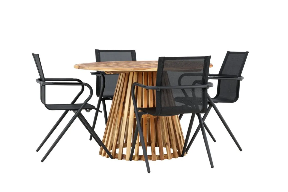 Garten Essgruppe Leone – 5-teiliges Gartenmöbel-Set mit rundem Tisch aus Akazie