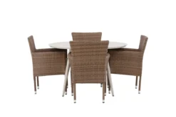 Garten Essgruppe Leon – 5-teiliges Gartenmöbel-Set mit weißem runden Tisch