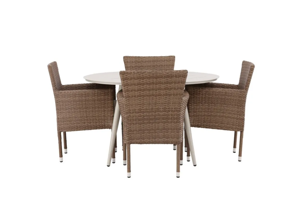Garten Essgruppe Leon – 5-teiliges Gartenmöbel-Set mit weißem runden Tisch