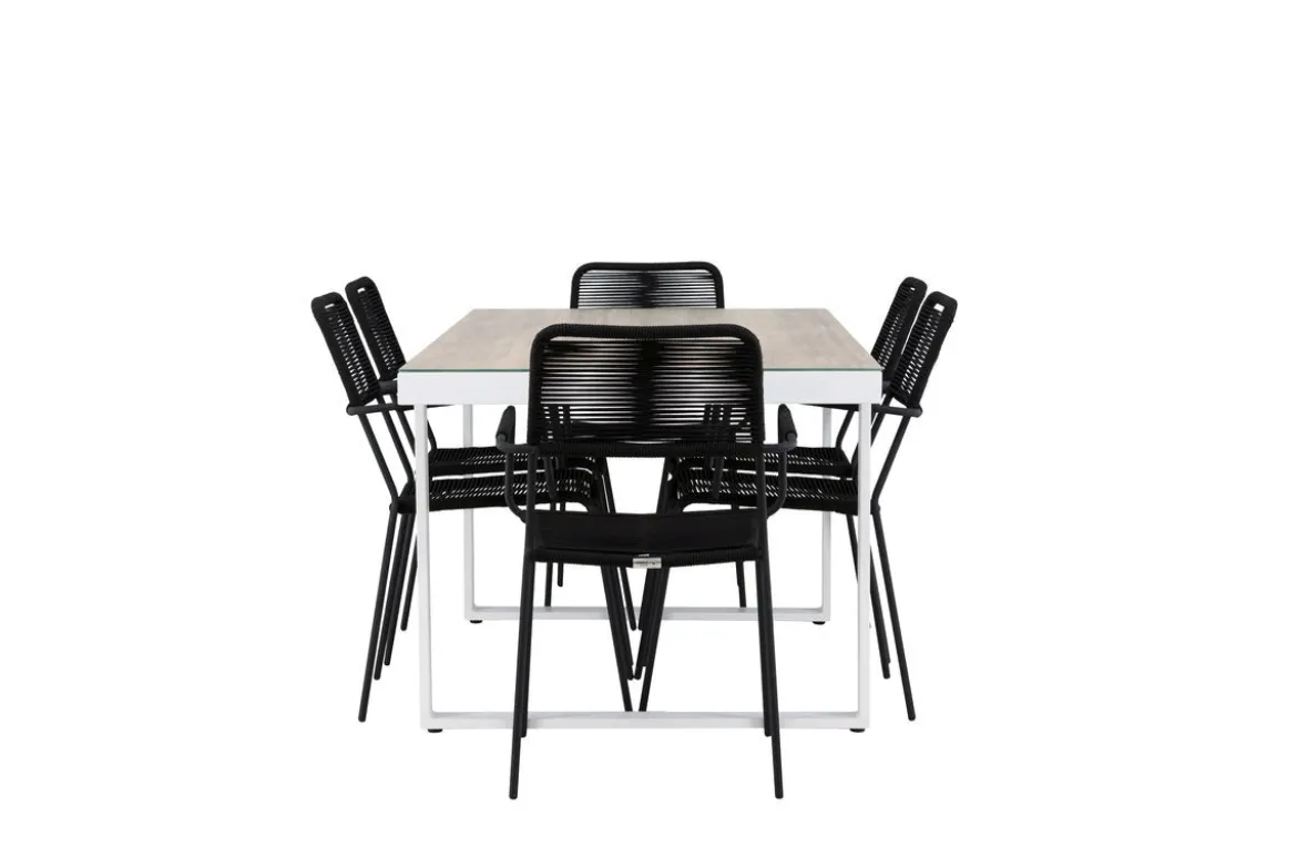 Garten Essgruppe Levrin – 7-teiliges Gartenmöbel-Set in Schwarz/Weiß