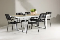 Garten Essgruppe Levrin – 7-teiliges Gartenmöbel-Set in Schwarz/Weiß