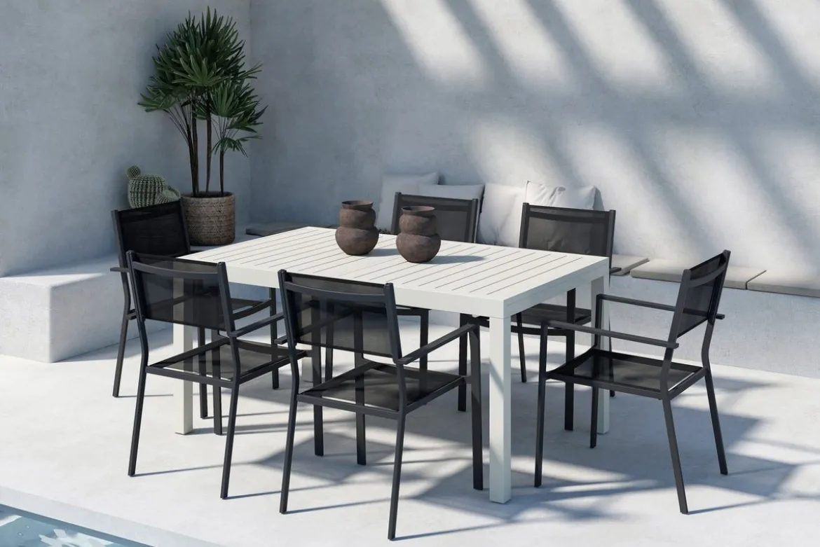 Garten Essgruppe Medina – 5-teiliges ausziehbares Gartenmöbel-Set in Schwarz oder Beige