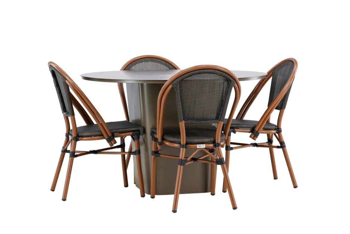 Garten Essgruppe Mina – 5-teiliges Gartenmöbel-Set mit braunem Tisch aus Aluminium